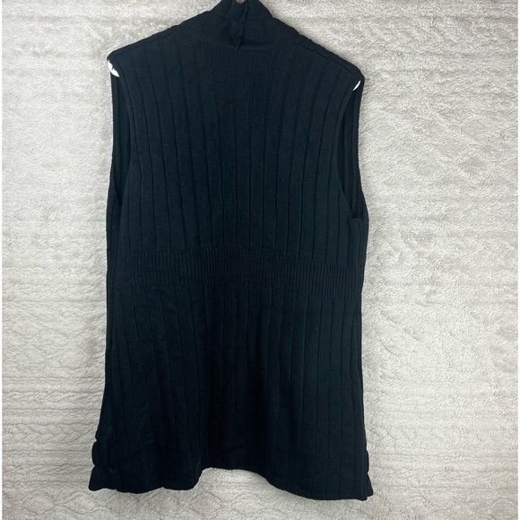 Vintage witchy whimsigoth Black Sleeveless Knit Cardigan Medium Ruffled Ribbed - Picture 7 of 12